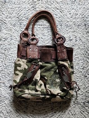 Y2K Juicy Couture Green Camo Velour Shoulder Bag